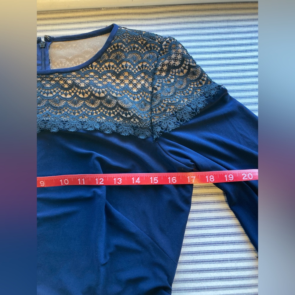 Lauren by Ralph Lauren Navy 3/4 Sleeve Ruched Midi Dress, Size 10 - Picture 10 of 15